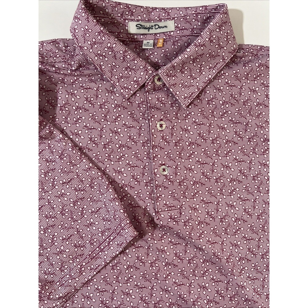 Straight Down Polo Shirt Mens Med Pink Performance Golf UPF 50 Sports Anthem